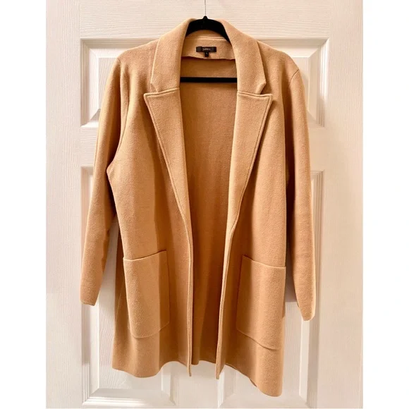 Quince 100% Organic Cotton Knit Blazer, Camel, Tan, Neutral, Capsule Piece, L - Picture 2 of 9